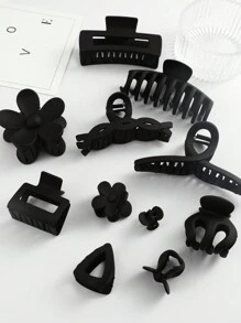 11pcs Women's Hair Claw Clips For Daily Use Casual - Black - View 3