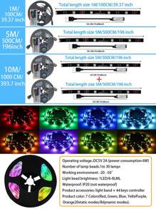 Dải đèn LED RGB, 1/2/3/5/10M, 30/60/90/150/300 đèn LED, Đèn nền TV sáng tạo, Dải đèn LED đổi màu, Điều khiển từ xa, Trang trí phòng ngủ, Đèn hành lang quầy bar - màu đen - Xem 4