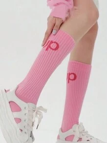 4秋天和冬季新款風格薄腿襪子,英語字母全部彈性壓力襪子,JK運動素色腿襪子 - 彩色 - 查看 3