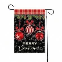 1入組聖誕主題花園旗幟,極簡主義亞麻仿製雙面印刷懸掛旗幟,不包含旗桿,適用於冬季聖誕庭院花園裝飾