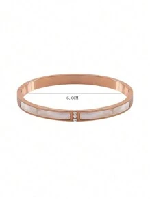 1 Pieza Brazalete De Acero Inoxidable Con Tres Piedras Strass Y Conchas Blancas, Accesorio Minimalista Y Moderno Con Estilo Europeo Y Americano - Multicolor - Ver 5