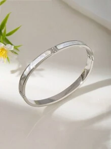 1 Pieza Brazalete De Acero Inoxidable Con Tres Piedras Strass Y Conchas Blancas, Accesorio Minimalista Y Moderno Con Estilo Europeo Y Americano - Multicolor - Ver 4