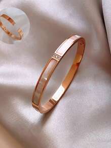 1 Pieza Brazalete De Acero Inoxidable Con Tres Piedras Strass Y Conchas Blancas, Accesorio Minimalista Y Moderno Con Estilo Europeo Y Americano - Multicolor - Ver 3