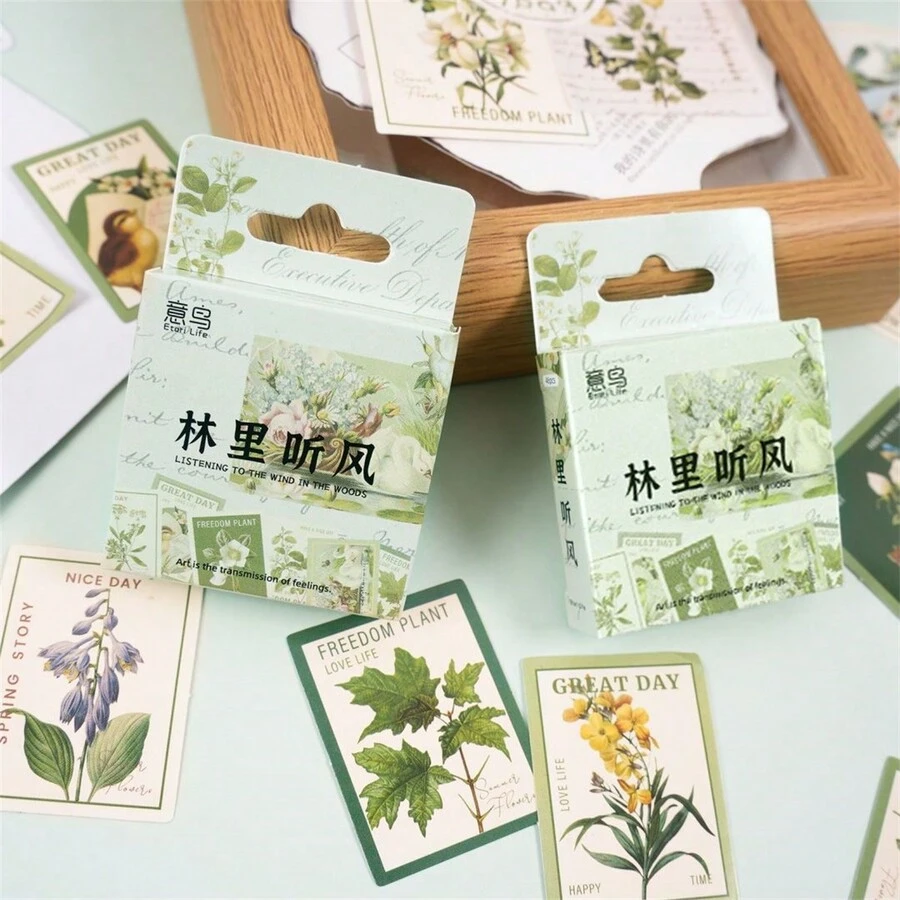 46 Unids/paquete Pegatina En Caja Lin Li Ting Feng Pegatina De Sellado Diy Diario Decoración Material Calcomanía - Verde - Ver 1