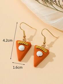 1對創意卡通手工軟陶模仿橙色三角形蛋糕感恩節裝飾耳環 - 橘色 - 查看 4