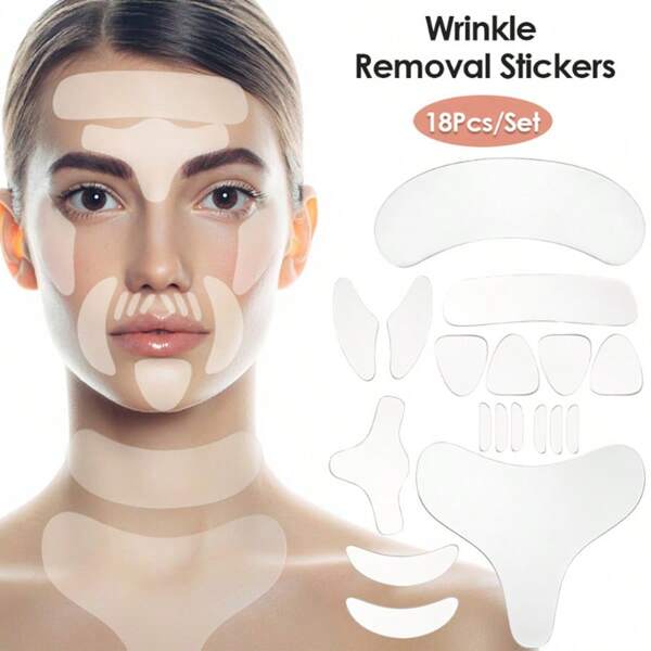 Set de 1/18 parches de silicona anti-arrugas, parches cosméticos transparentes para alisar y levantar la piel, alisado de arrugas y firming facial