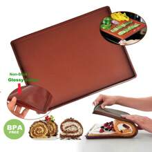 1PC Non-Stick Silicone Oven Mat Cake Roll Swiss Roll Baking Pad Macaron Bakeware Baking Tools Swiss Roll Mat Silicone Baking Liner For Pastry Cookie Cupcake Macaron Reusable Flexible Baking Sheet Tray Heat-Resistant Swiss Cake Roll Maker - Coffee Brown - View 7