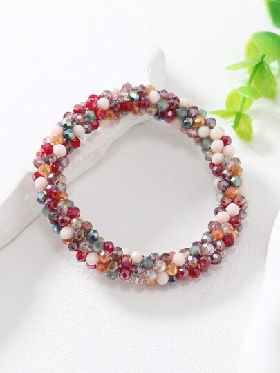 1 bucă brățară multicoloră, elastică, împletită manual, stil boem și de afaceri, versatilă pentru femei, pentru purtarea zilnică toamna și iarna