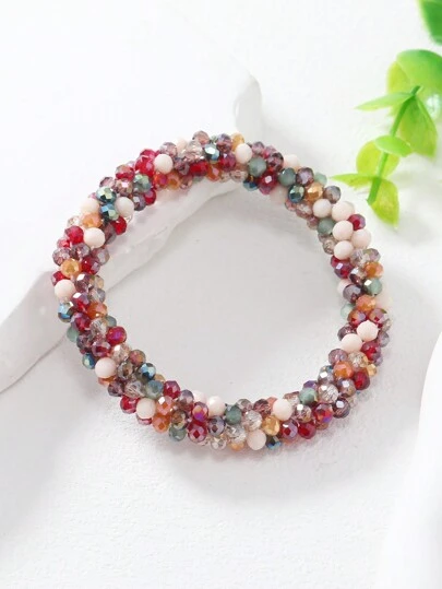 1pc Handcrafted Elastic Multicolor Braided Bohemian & Business Style Versatile Women's Bracelet For Daily Wear In Autumn & Winter