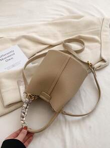 Women's Autumn and Winter New Fashion Simple with Silk Scarf PU Large Capacity Bucket Bag Women's Handbag Crossbody Bag