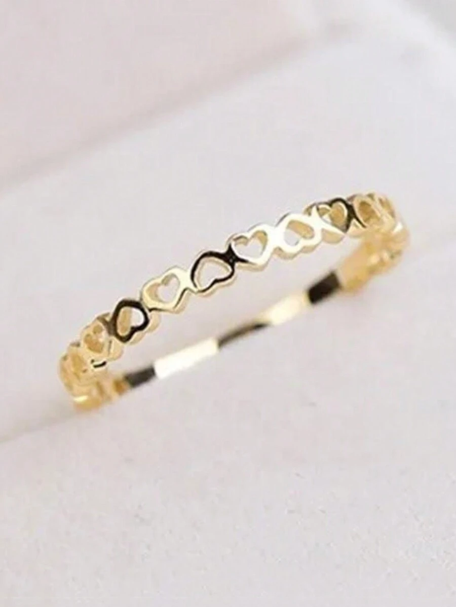 1入少女可愛心形戒指,適用於兒童生日禮物、派對珠寶、日常裝飾 - 金黃色 - 查看 1