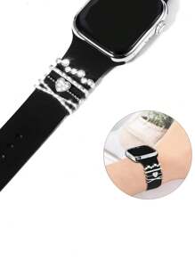 4 Pezzi/set Anello Decorativo Per Cinturino Orologio Con Dettaglio Love & Rhinestone, Compatibile Con Cinturini Orologio Apple/samsung/huawei (orologio & Cinturino Non Inclusi) - Argento - Visualizzare 4