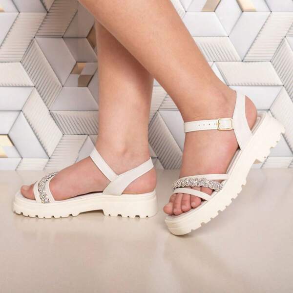 Sandália Infantil Tratorada Flatform Menina Stilo Rosê Tira Strass