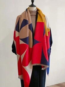 1個女士冬季雙用圍巾,長款厚保暖披肩,適合日常穿搭和空調房間,易配搭頸部保暖套 - 彩色 - 查看 1