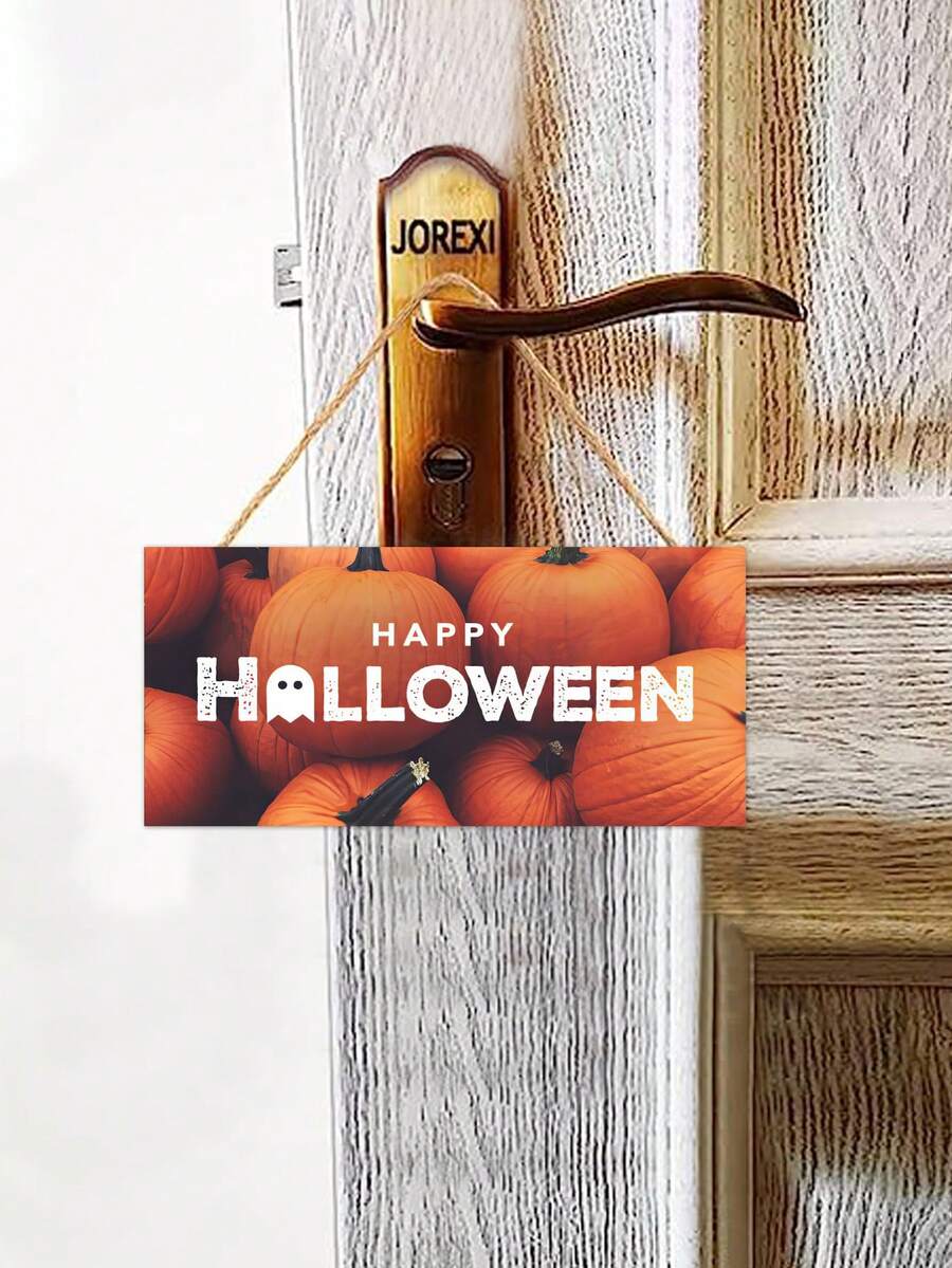 1入組萬聖節快樂木牌家居裝飾藝術配件,南瓜牆掛客廳廚房牆飾,農村農家掛牌裝飾6 X 12/4 X 8 英寸 - 彩色 - 查看 1
