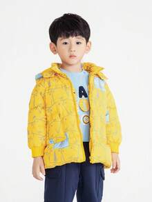 Annil 儿童服装：男童、小童、连帽、中长款冬季羽绒服 - 黃色 - 查看 1