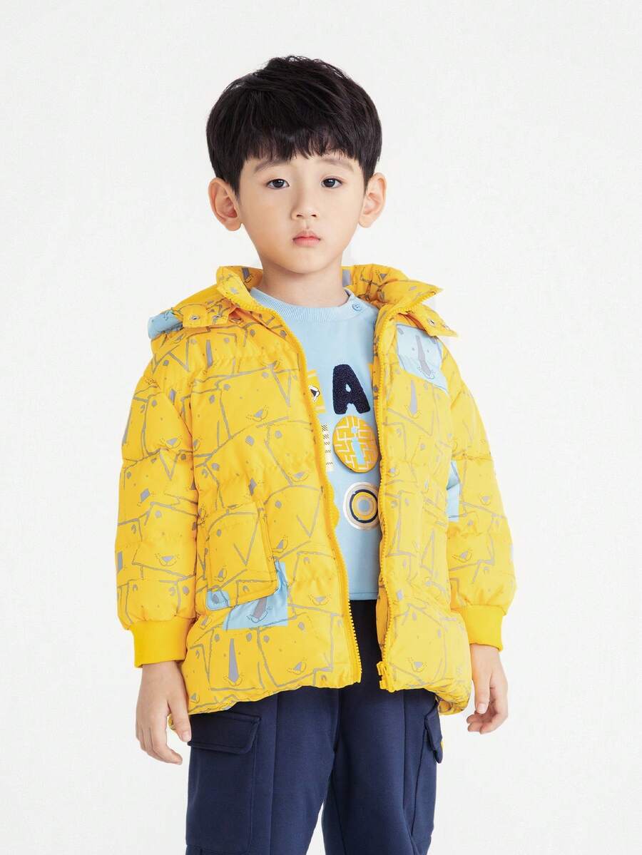 Annil 儿童服装：男童、小童、连帽、中长款冬季羽绒服 - 黃色 - 查看 1