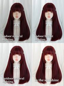 1 extensión de cabello liso sintético resistente al calor de 24 pulgadas de largo en estilo de corte princesa con gorro de peluca rojo rosa, aspecto suave y natural, adecuado para uso diario