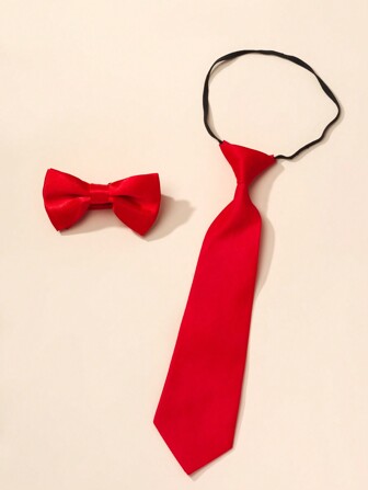 2pcs Kids/Teens Stylish Performance Costume Suit, Red Bow Tie, Formal Dance Recital Graduation Ceremony Decor