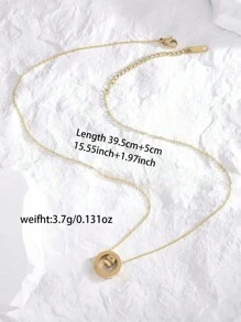 1pc Roman Double Rings CZ Decor Stainless Steel Pendant Necklace