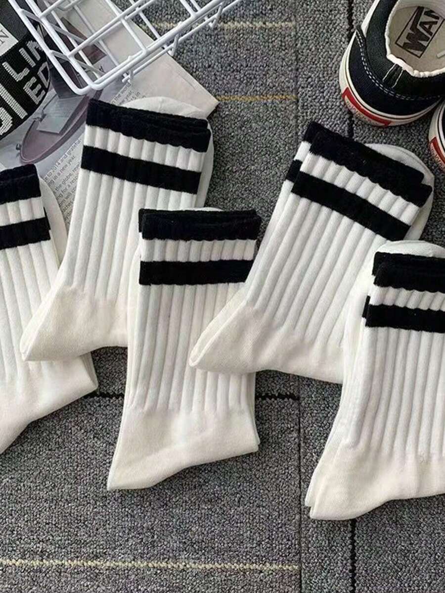 5pairs/Pack Solid Color Socks, Sports Style Ankle Socks For Women, Autumn/Winter - White - View 1
