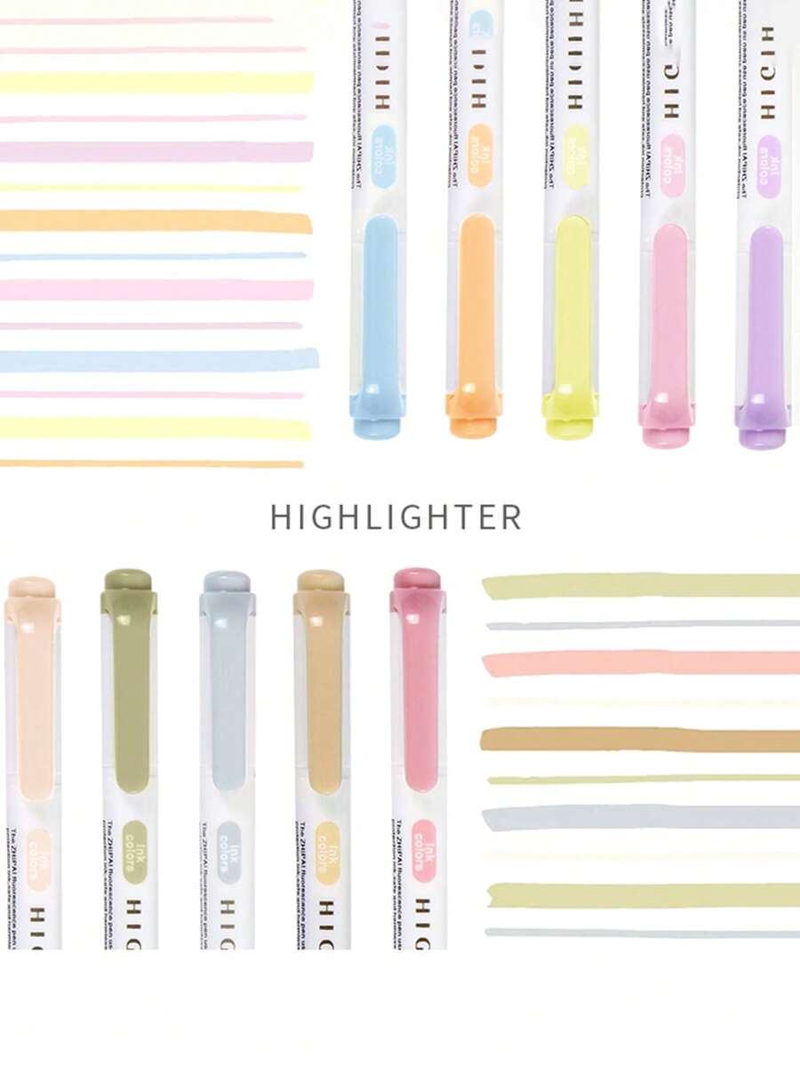5 Colors/box Double Headed Highlighter Pen Set Fluorescent Markers