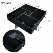 MERAX Unique Design Coffee Table With 4 Hidden Storage Compartments, Square Cocktail Table With Extendable Sliding Tabletop, UV High-Gloss Design Center Table For Living Room, 31.5"X 31.5",Wood Coffee Tables,Living Room Table - 黑色 - 查看 7