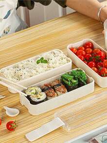 便当盒、3 格餐食准备午餐容器、防漏便当盒成人午餐盒、带盖塑料可重复使用食品储存容器、微波炉/冰箱/洗碗机适用、午餐盒便当盒、厨房塑料食品容器、家庭厨房配件、成人 3 层便携式便当盒 - 适用于家庭、办公室和户外活动的便捷食品储存解决方案 - 米色 - 查看 3