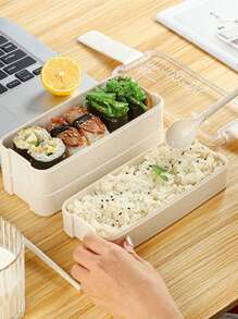 便当盒、3 格餐食准备午餐容器、防漏便当盒成人午餐盒、带盖塑料可重复使用食品储存容器、微波炉/冰箱/洗碗机适用、午餐盒便当盒、厨房塑料食品容器、家庭厨房配件、成人 3 层便携式便当盒 - 适用于家庭、办公室和户外活动的便捷食品储存解决方案 - 米色 - 查看 1