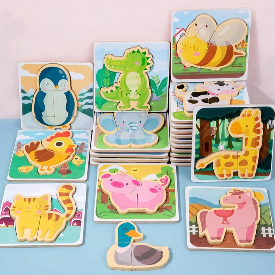 2 rompecabezas de madera con cocodrilo y avion madera - Multicolor - Ver 1