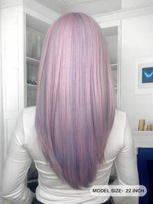 22英寸玫瑰粉紫色合成纖維防熱假髮,直髮和瀏海假髮,價格實惠的時尚女性假髮,日常使用初學者友好