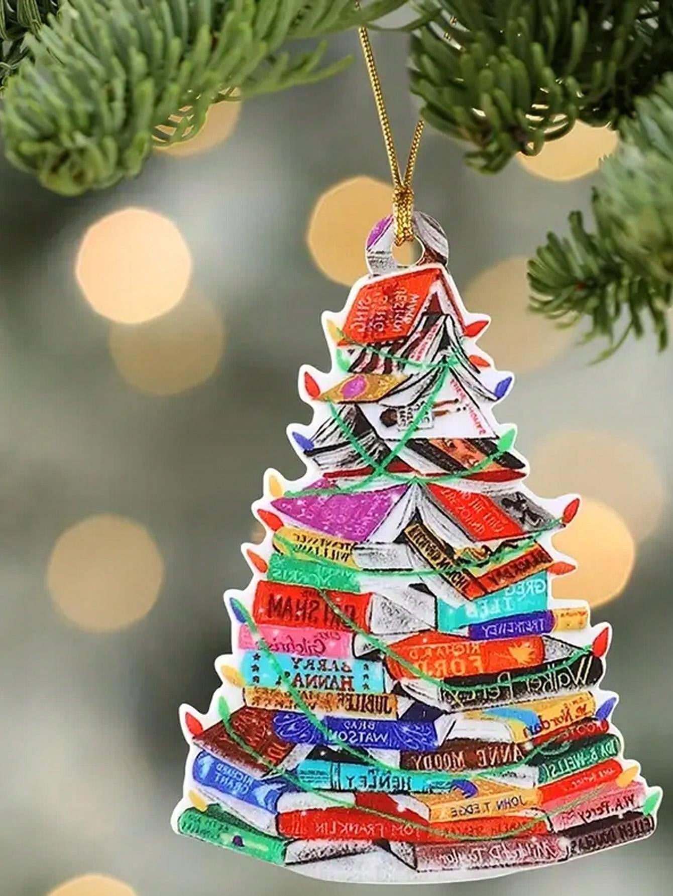 1pc Acrylic Book Shaped Christmas Tree Pendant, Hanging Xmas Decoration