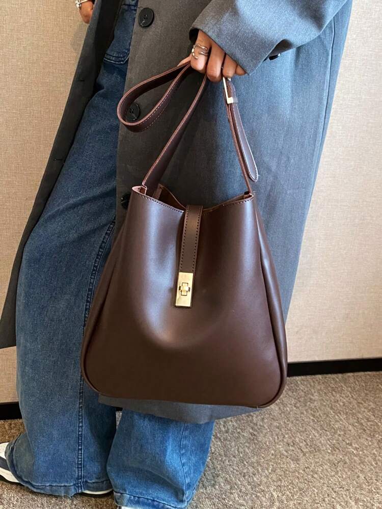 New Arrival Fashionable All-Season Solid Color Large Capacity Tote Bag, Water Bucket Shaped, Suitable For Casual And Commuting, Can Be Used As Shoulder Or Crossbody Bag For Women, Business Casual Woman Bag Perfect For Office Business And Work