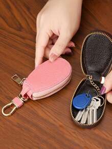 1入組套用這款時尚迷你皮革鑰匙圈、簡約鑰匙圈包皮夾（粉紅色）來整理您的鑰匙 - 粉色 - 查看 5
