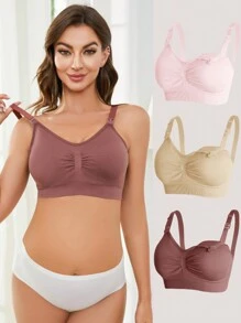 3 pezzi di reggiseni per l'allattamento e la maternità in nylon, nei colori nero, bordeaux e nude, sexy, comodi, senza cuciture e senza fili, con apertura frontale per il sostegno durante l'allattamento