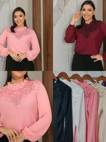 Blusa social manga longa moda feminina elegante inverno - Visão 1