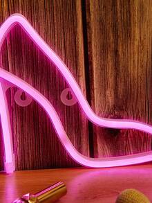 1 Pc Luz De Neon Em Forma De Sapato De Salto Alto Em Led, Alimentada Por Usb+3 * 1,5v Aa Para Montagem De Parede Em Casa Para Quarto, Feriado, Festa, Sinal De Decoração De Parede - Rosa chiclete - Visão 4