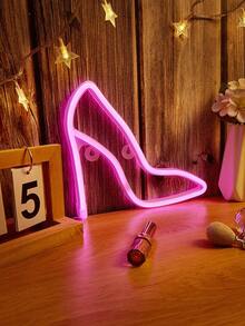 1 Pc Luz De Neon Em Forma De Sapato De Salto Alto Em Led, Alimentada Por Usb+3 * 1,5v Aa Para Montagem De Parede Em Casa Para Quarto, Feriado, Festa, Sinal De Decoração De Parede - Rosa chiclete - Visão 3