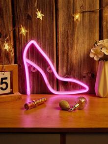 1 Pc Luz De Neon Em Forma De Sapato De Salto Alto Em Led, Alimentada Por Usb+3 * 1,5v Aa Para Montagem De Parede Em Casa Para Quarto, Feriado, Festa, Sinal De Decoração De Parede - Rosa chiclete - Visão 2