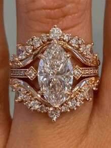 3 Pcs/Set Gorgeous Cubic Zirconia Ring Set For Women For Wedding Engagement Anniversary Jewelry Valentine's Day Gift,Mom,Mother,Mother's Day,Gift