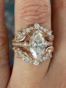 3 Pcs/Set Gorgeous Cubic Zirconia Ring Set For Women For Wedding Engagement Anniversary Jewelry Valentine's Day Gift,Mom,Mother,Mother's Day,Gift