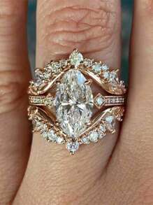 3 Pcs/Set Gorgeous Cubic Zirconia Ring Set For Women For Wedding Engagement Anniversary Jewelry Valentine's Day Gift,Mom,Mother,Mother's Day,Gift