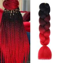 Ombre 巨型編織接髮 24 吋 1 件裝高溫合成纖維接發，適用於盒狀辮子編織頭髮 - 紅色 - 查看 1