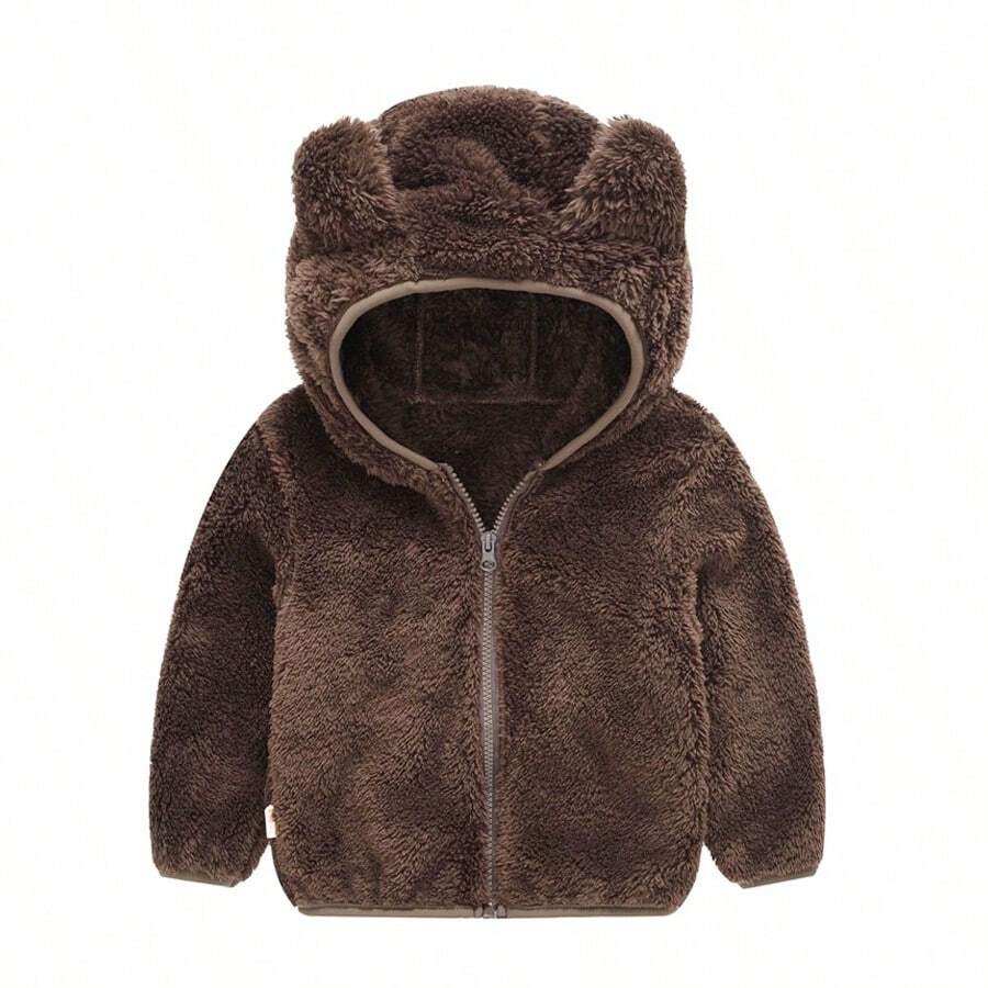 1pc Toddler Girls' Cute Sporty Casual Furry Warm Coffee Colored Coat For Autumn/winter - Coffee Brown - View 1