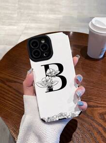 1pc 3d Floral & Letter Pattern Soft Shockproof Phone Case Compatible With IPhone And Samsung - Multicolor - View 2