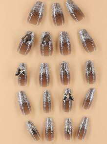 24pcs/Set Coffin Shaped False Nails With 1pc Nail File And 1pc Jelly Gel Press On Nails Nail Supplies