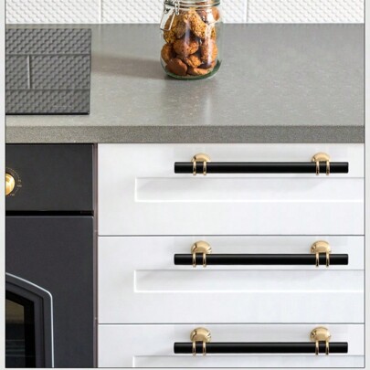 1 pezzo Maniglia moderna e minimalista in stile nordico in lega di alluminio, ossidazione superficiale, bicolore nero e oro, adatta per armadio, guardaroba, mobile di archiviazione, comodino, cassetto