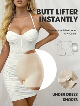 1 件女式无缝高腰收腹短裤，下身塑身衣平腹紧身瘦身裤内衣短裤内衣内裤腰部训练器臀部衬垫假屁股垫臀部塑身器