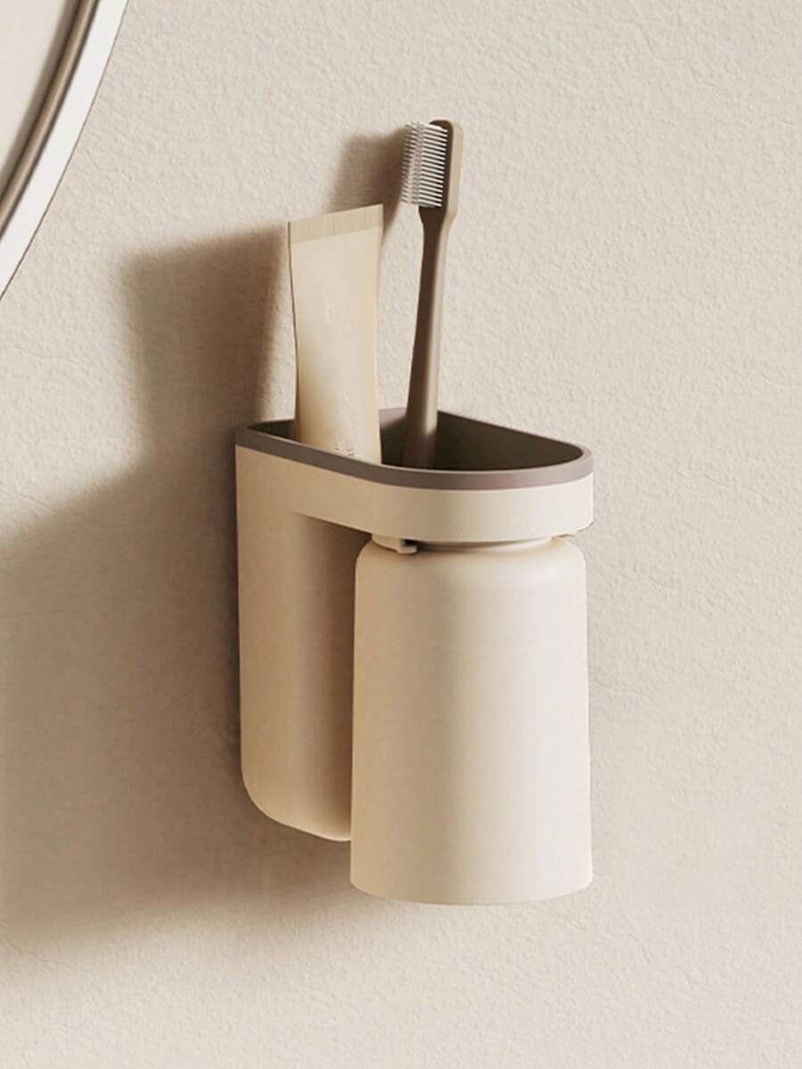 1 件創意牙刷架,無鑽孔豪華漱口杯和牙刷杯,壁掛式浴室收納盒,適用於情侶牙刷