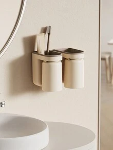 1 件創意牙刷架,無鑽孔豪華漱口杯和牙刷杯,壁掛式浴室收納盒,適用於情侶牙刷